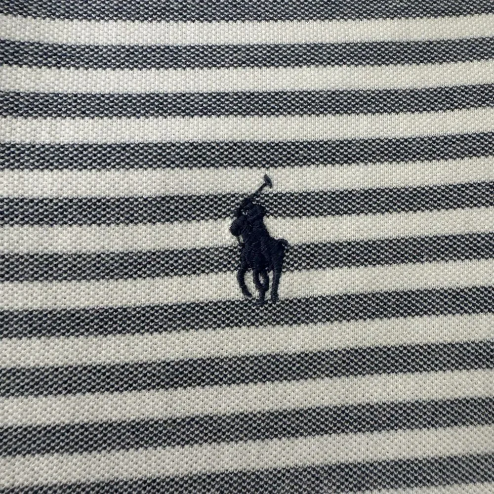 Polo Ralph Lauren Classic Fit Polo Men Medium White Gray Striped Cotton Shirt